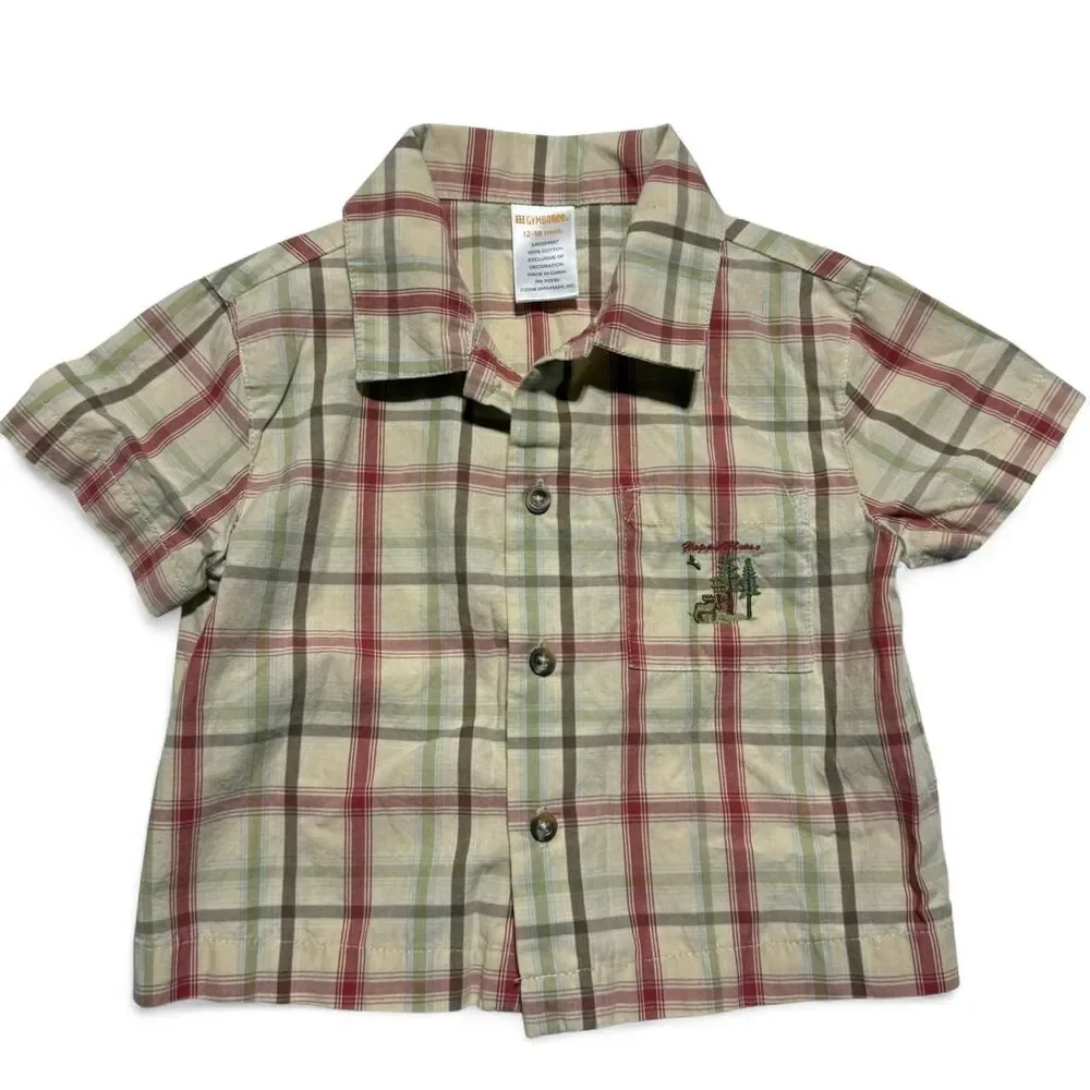 Gymboree Vintage Plaid Button Up‎ Short Sleeve Shirt 12-18 Months